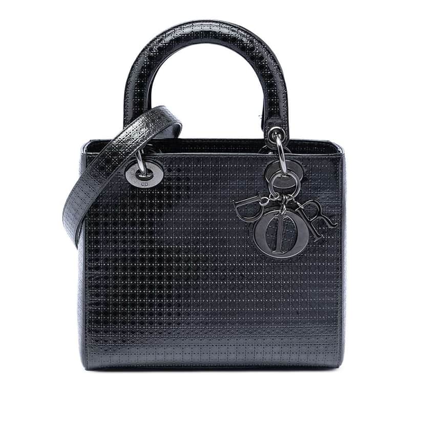 Dior Medium Metallic Patent Microcannage Lady Dior Black Leather Very good condition - Front View