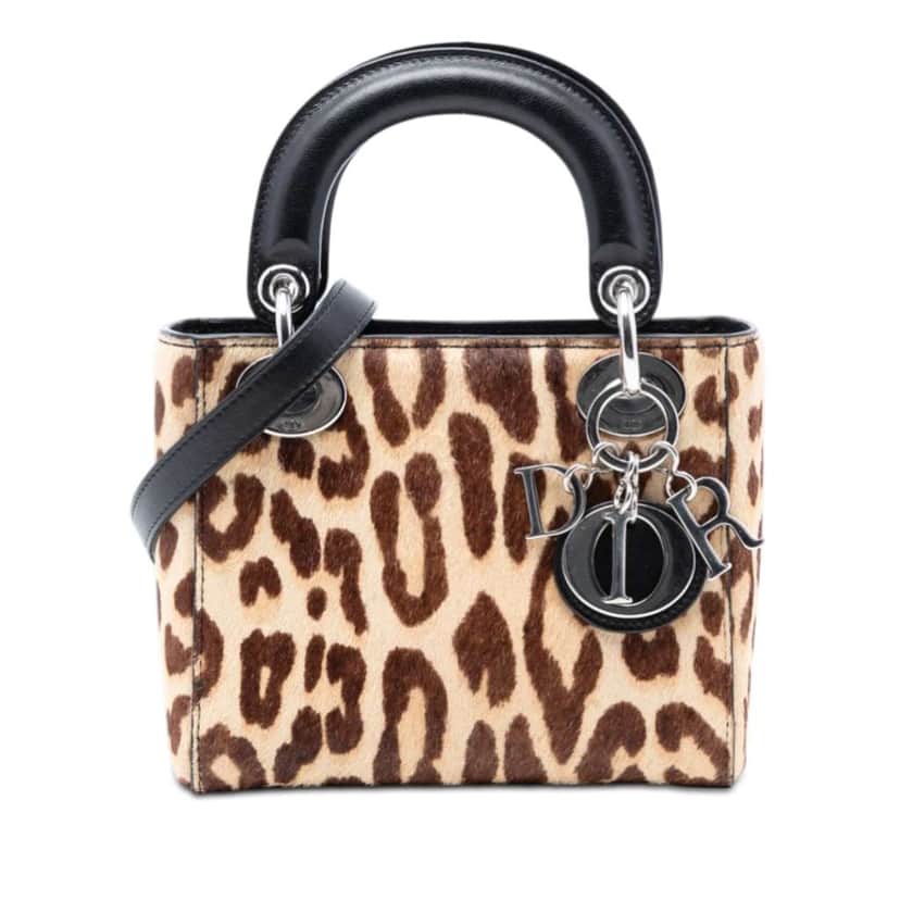 Dior Mini Pony Hair Leopard Print Lady Dior Beige Very good condition - Front View