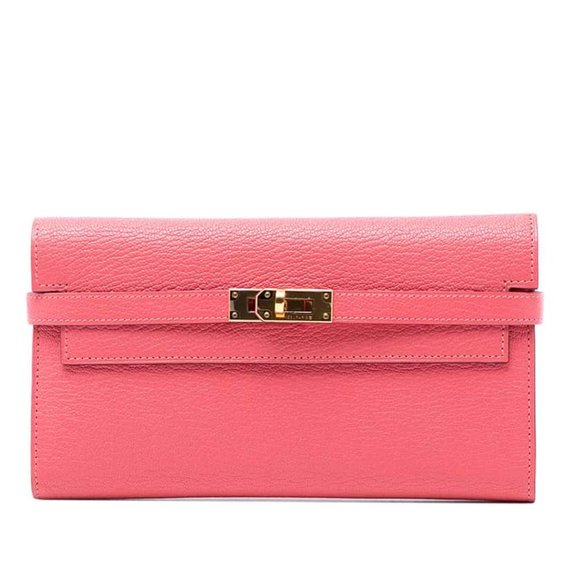 Hermès Chevre Mysore Kelly Longue Wallet Pink Leather Very good condition - Front View