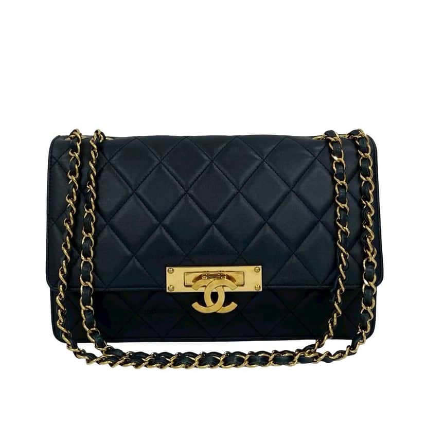 Chanel Quilted Lambskin Golden Class Flap Blue Leather Very good condition - Front View