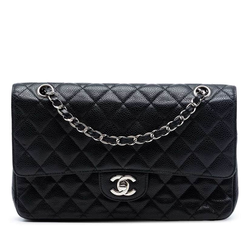 Chanel Medium Classic Caviar Double Flap Black Leather Very good condition - Front View