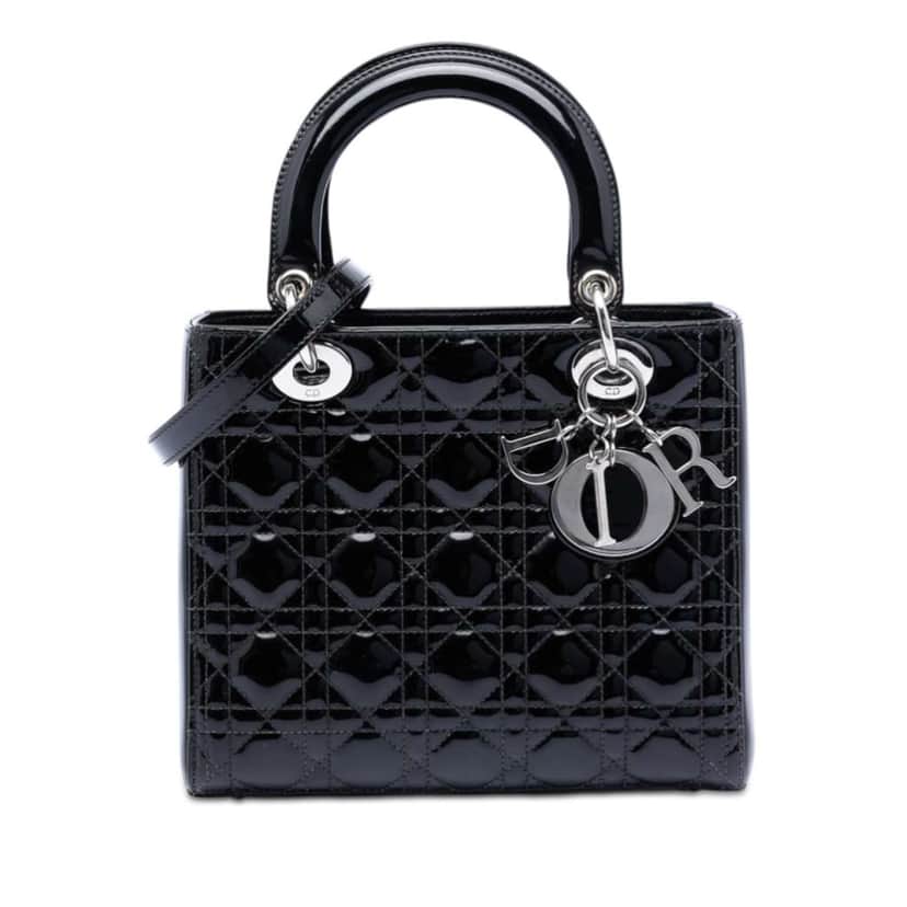 Dior Medium Patent Cannage Lady Dior Black Leather Very good condition - Front View