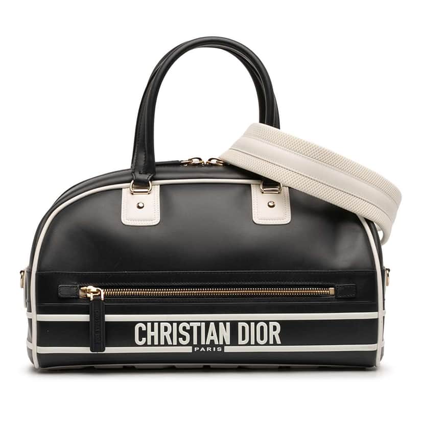 Dior Medium Leather Dior Vibe Zip Bowling Bag Black Leather Very good condition - Front View