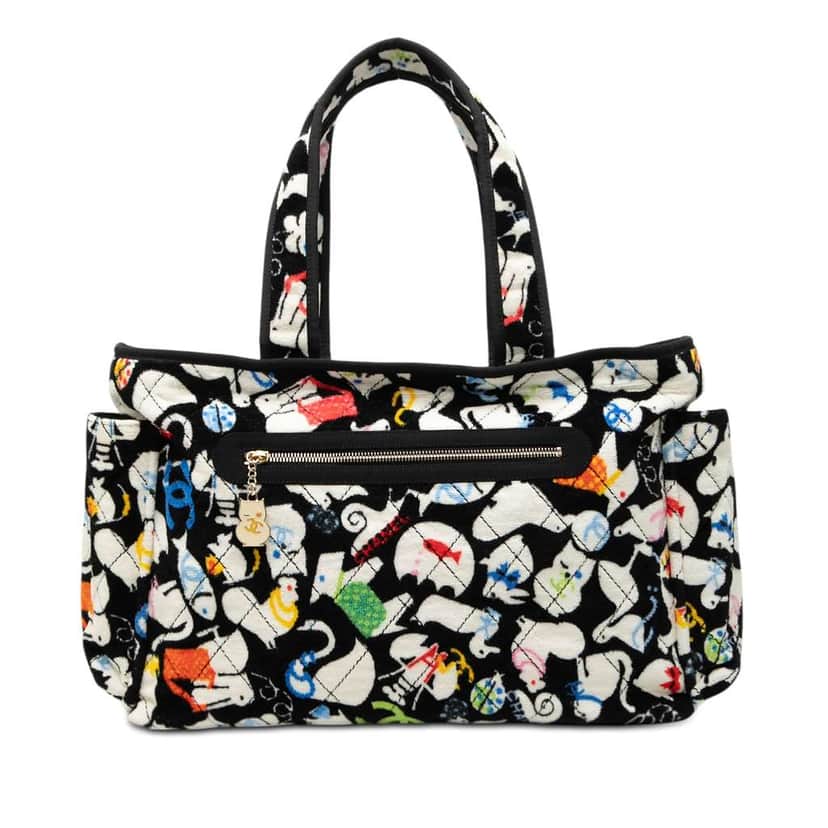 Chanel Terry Cloth Baby Animals Diaper Bag Black Cotton Very good condition - Front View