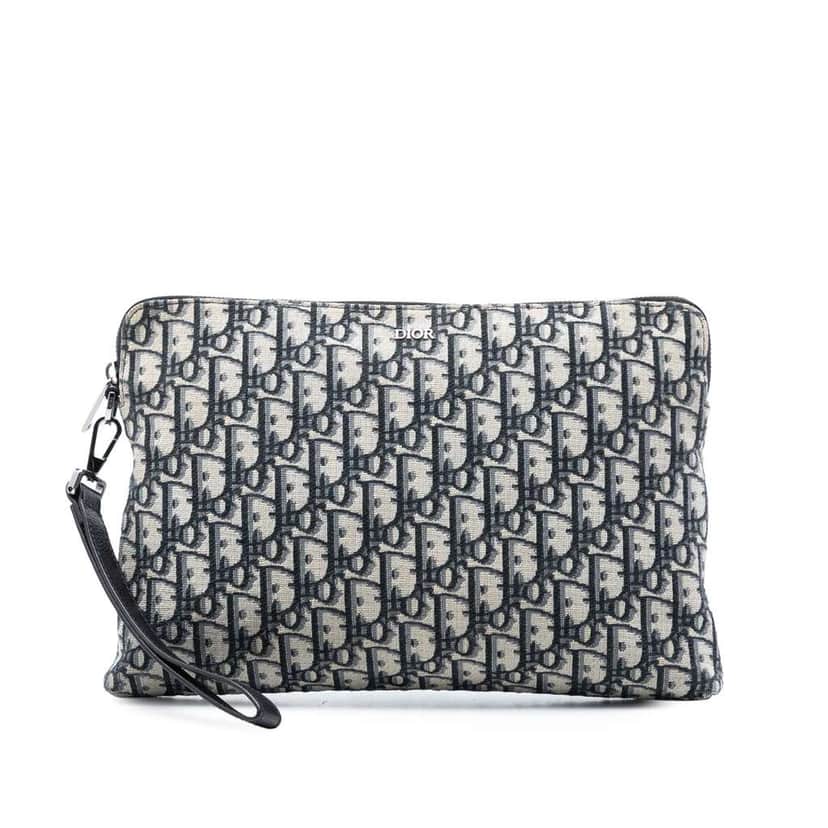 Dior Oblique Canvas Pouch Blue Canvas Good condition - Front View