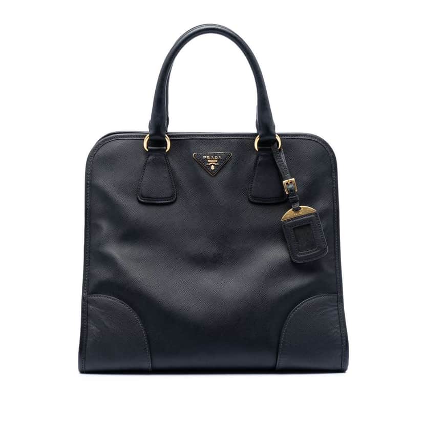 Prada Saffiano Lux Convertible Tote Black Leather Good condition - Front View