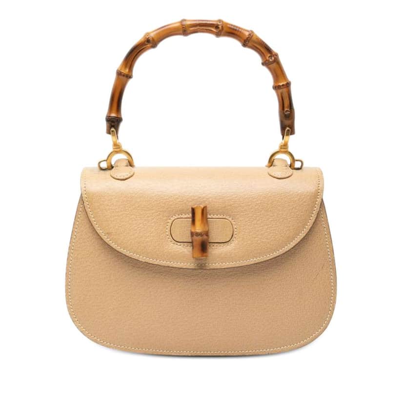 Gucci Small Grained Calfskin Bamboo Night Beige Leather Good condition - Front View
