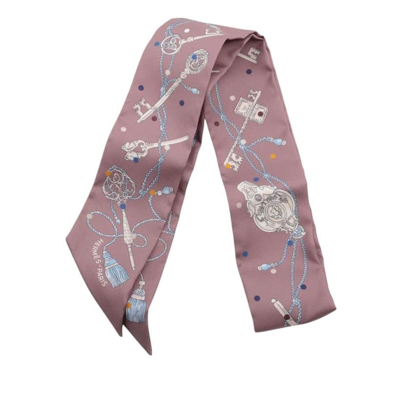 Hermès Les Cles a Pois Silk Twilly Scarf Purple Silk Good condition - Front View