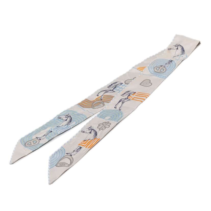 Hermès Garde Robe Pop Silk Twilly Scarf Grey Silk Good condition - Front View