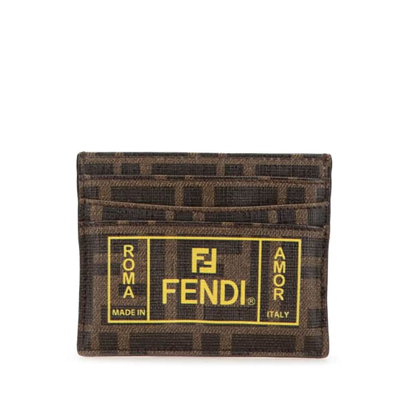 Fendi Glazed Fabric FF 1974 Roma Amor Card Holder Brown Canvas Good condition - Front View