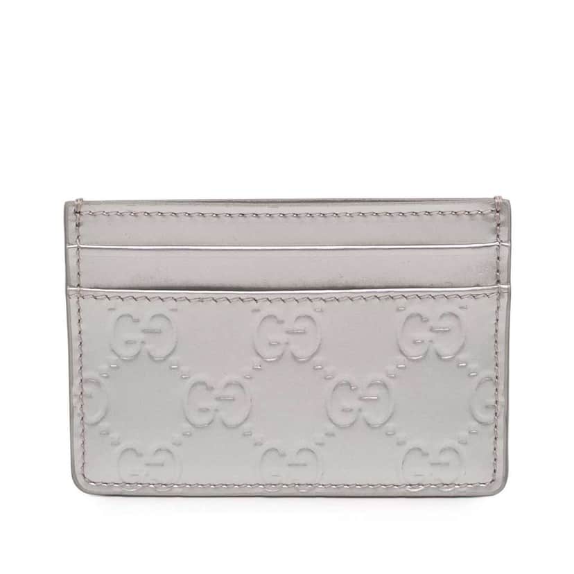 Gucci Patent Guccissima Card Holder Silver Leather Good condition - Front View
