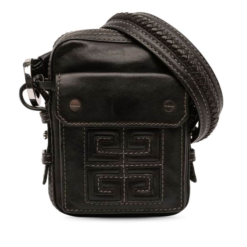 Givenchy 4G Embossed Leather Crossbody Black Leather Fair condition - Front View