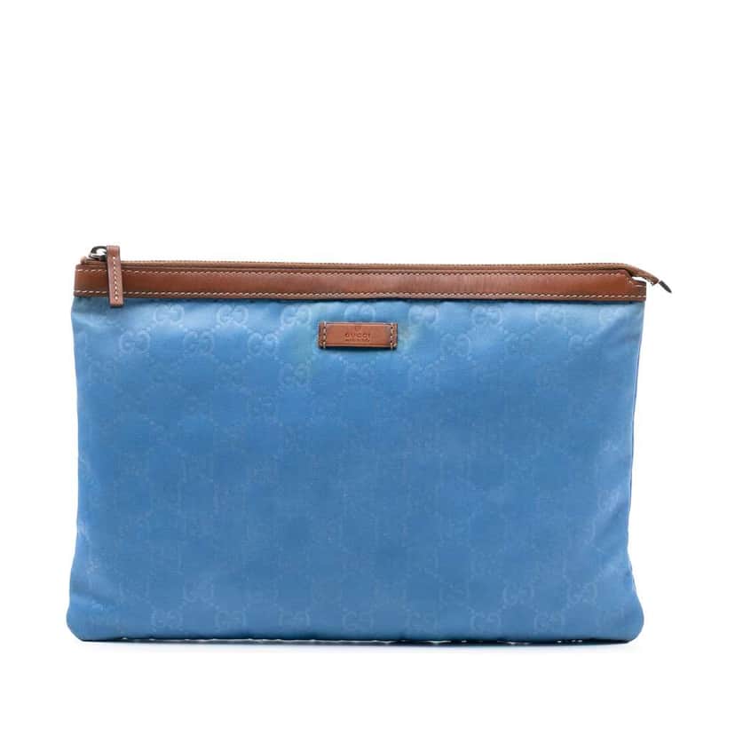 Gucci GG Nylon Top Zip Clutch Blue Good condition - Front View