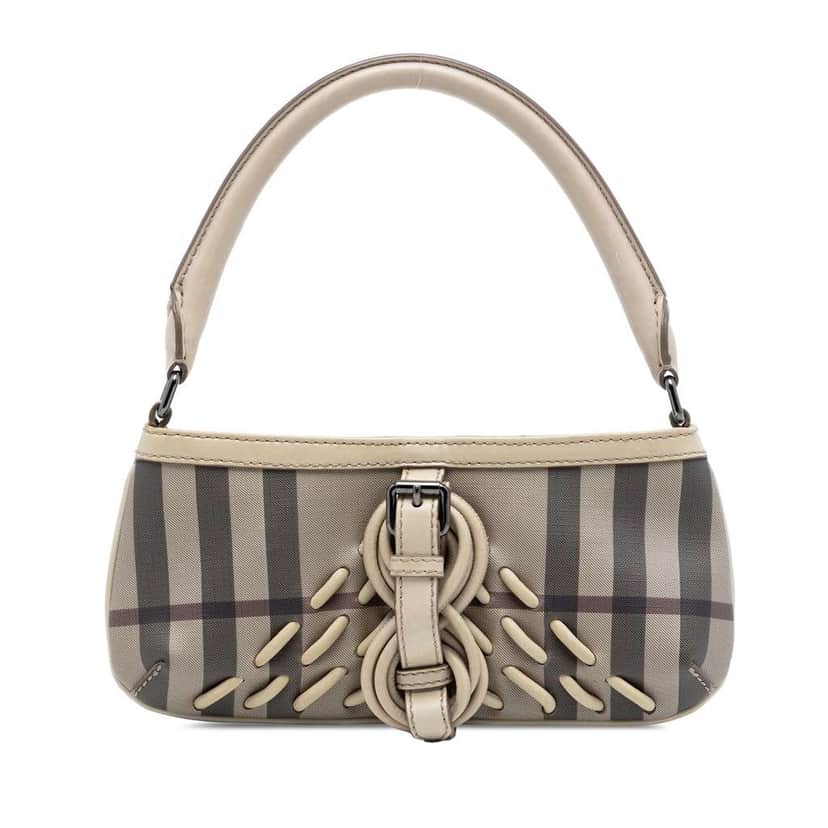 Burberry Smoke Check Coated Canvas Shoulder Bag Beige Good condition - Front View