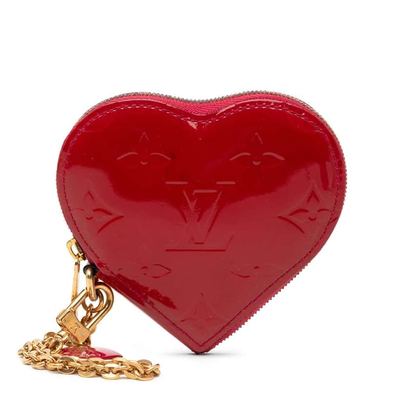 Louis Vuitton Monogram Vernis Heart Coin Purse Red Leather Good condition - Front View