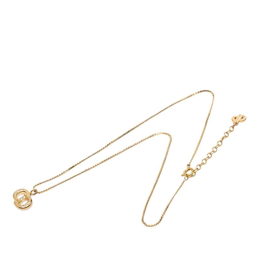 Dior Gold Plated Rhinestone CD Logo Pendant Necklace Gold Metal Very good condition - Front View