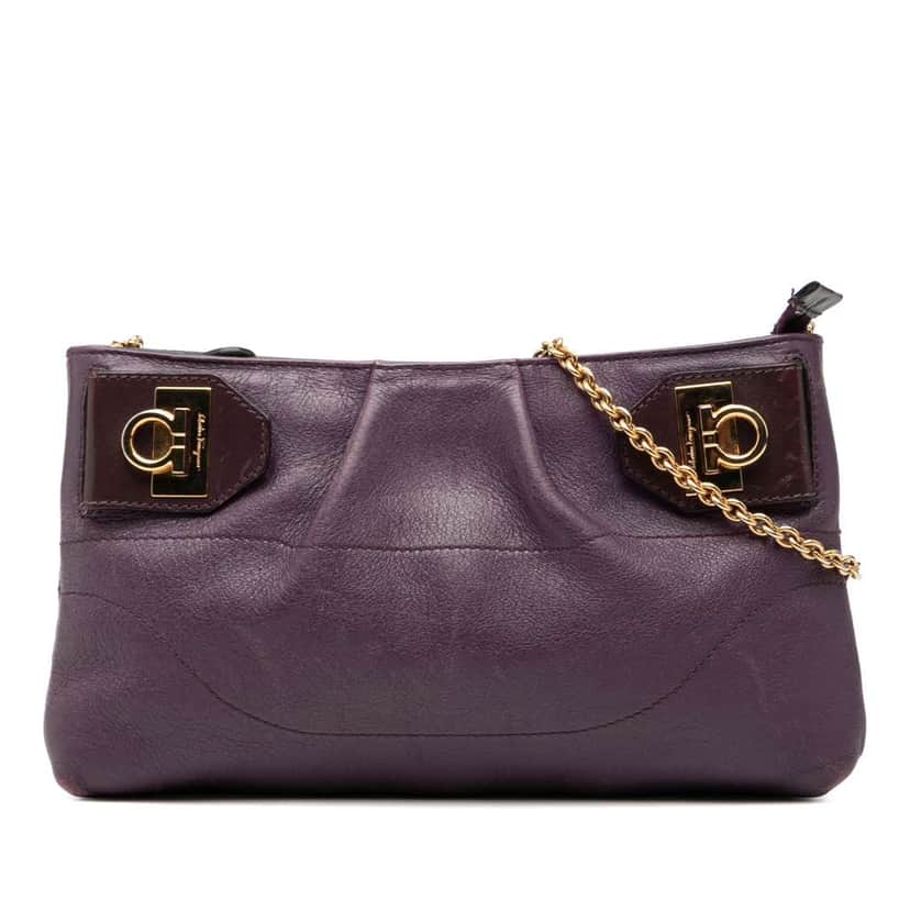 Salvatore Ferragamo Leather Gancini Chain Crossbody Purple Leather Good condition - Front View