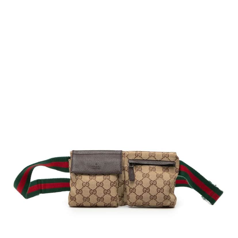 Gucci GG Canvas Web Double Pocket Belt Bag Beige Very good condition - Front View