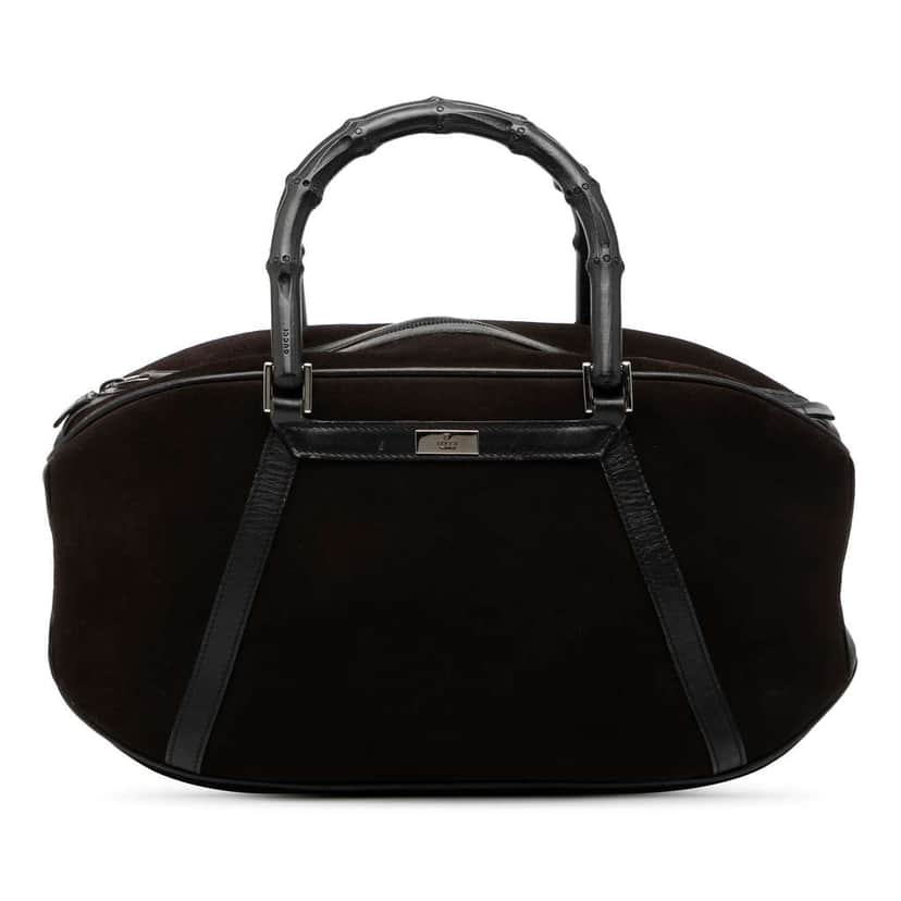 Gucci Suede Bamboo Handbag Brown Leather Very good condition - Front View
