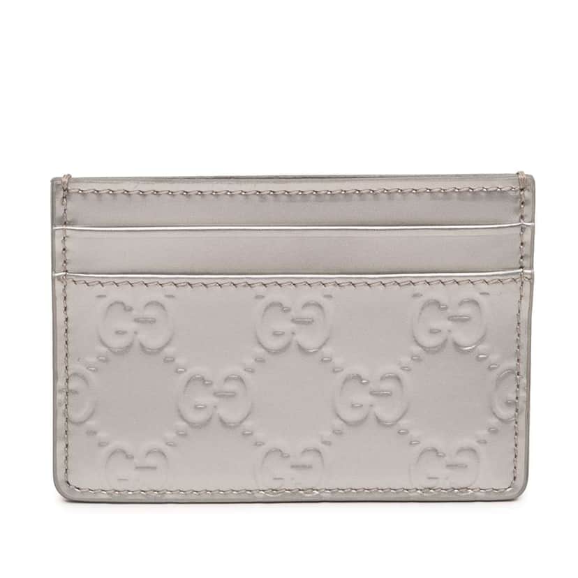Gucci Patent Guccissima Card Holder Silver Leather Very good condition - Front View