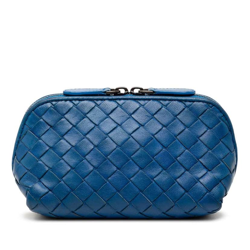 Bottega Veneta Nappa Intrecciato Coin Pouch Blue Leather Good condition - Front View
