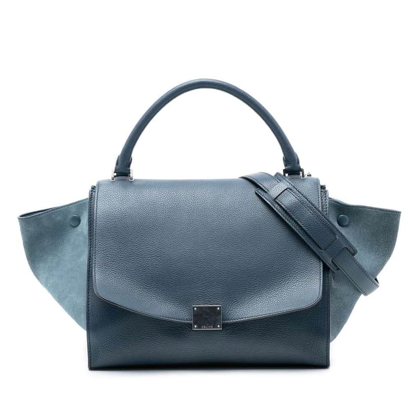 Celine Medium Calfskin and Suede Trapeze Satchel Blue Leather Good condition - Front View