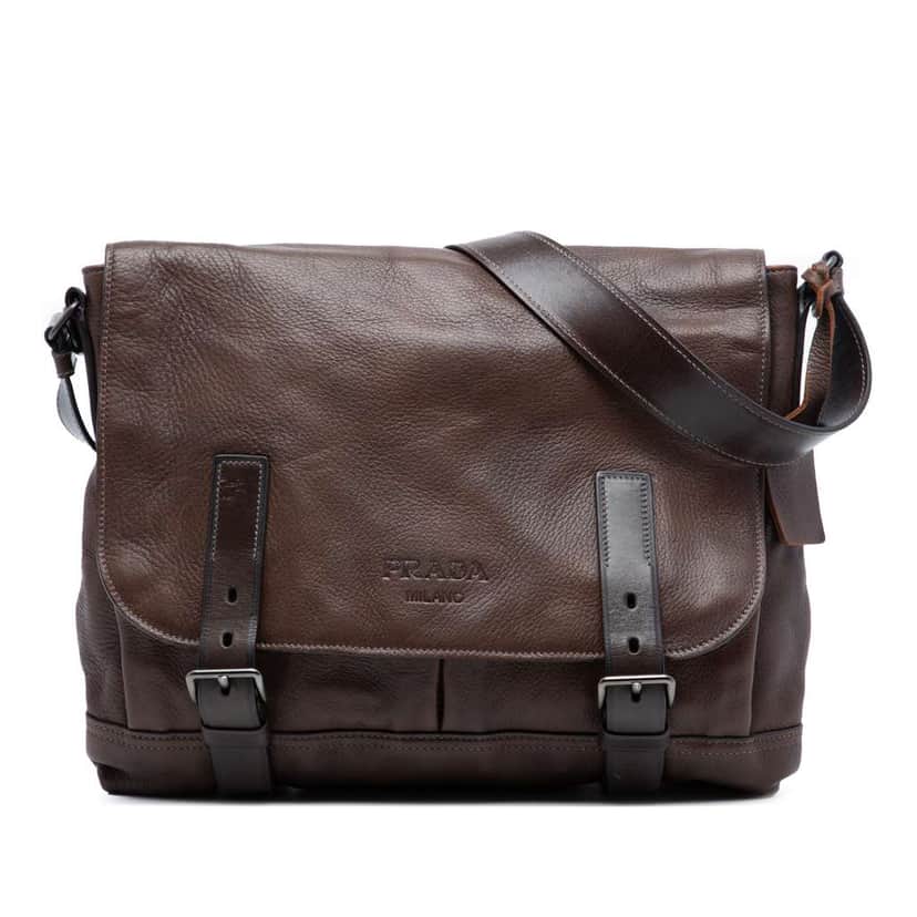 Prada Leather Buckle Messenger Bag Brown Leather Good condition - Front View