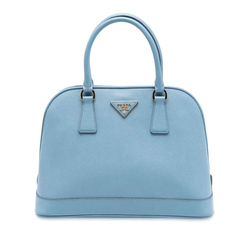 Prada Medium Saffiano Lux Open Promenade Satchel Blue Leather Good condition - Front View