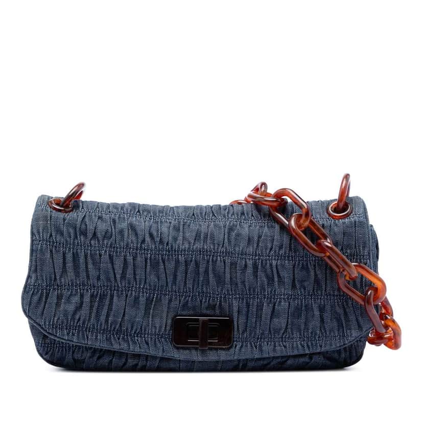 Prada Denim Gaufre Resin Chain Shoulder Bag Blue Denim Good condition - Front View