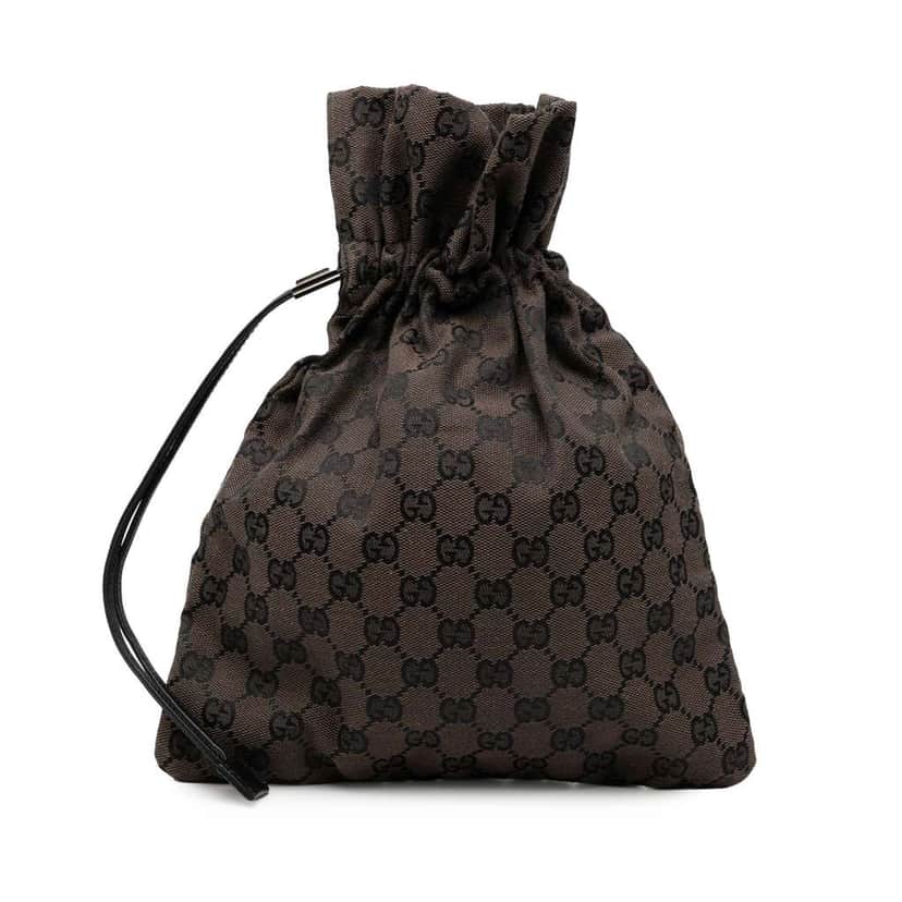 Gucci GG Canvas Drawstring Pouch Brown Canvas Very good condition - Front View