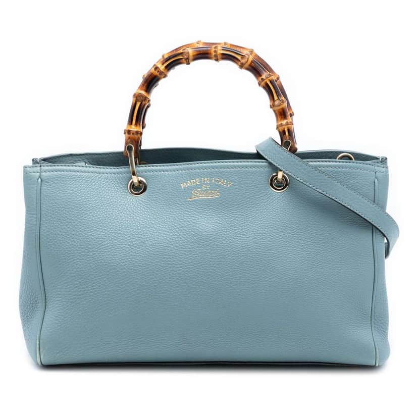 Gucci Medium Calfskin Bamboo Shopper Satchel Blue Leather Very good condition - Front View
