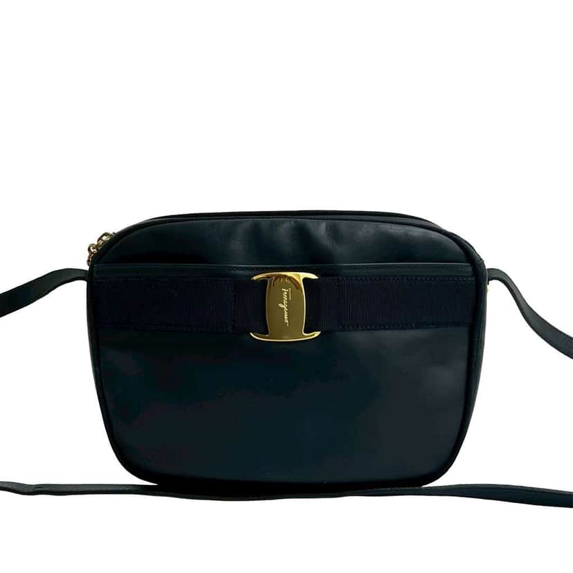 Salvatore Ferragamo Calfskin Vara Crossbody Blue Leather Good condition - Front View