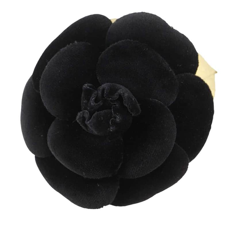 Chanel Velour Camellia Brooch Black Velvet Good condition - Front View