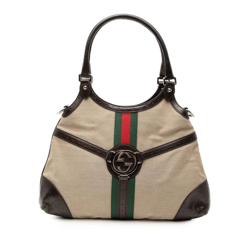 Gucci Canvas Web Reins Satchel Beige Good condition - Front View