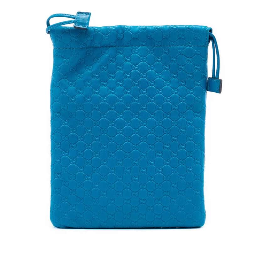 Gucci Microguccissima Drawstring Pouch Blue Leather Good condition - Front View