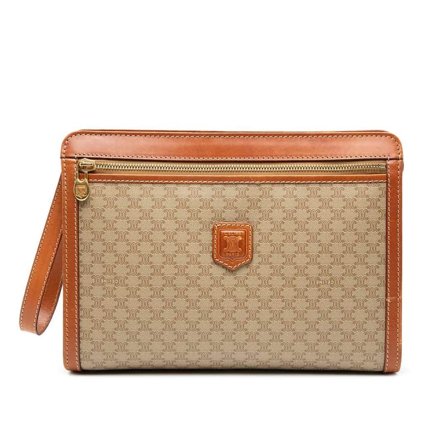 Celine Macadam Coated Canvas Clutch Beige Fair condition - Front View