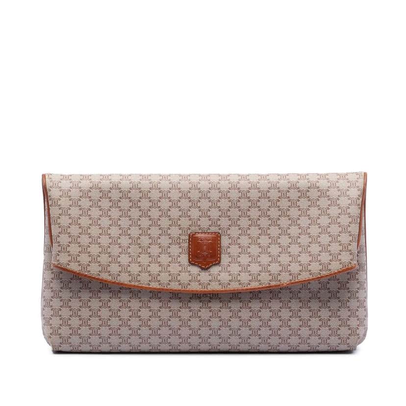Celine Macadam Coated Canvas Clutch Beige Good condition - Front View