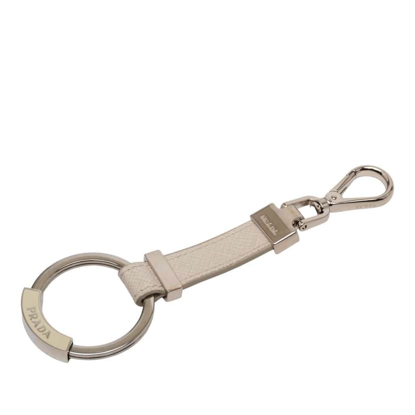 Prada Saffiano Logo Key Holder Grey Leather Very good condition - Front View