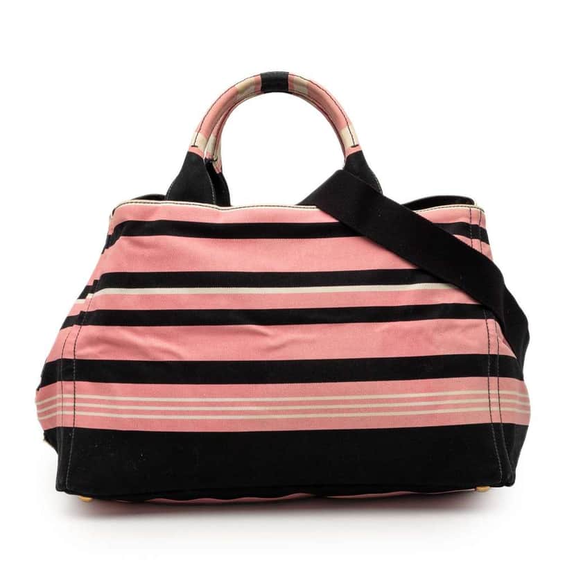 Prada Large Canvas Canapa Righe Striped Satchel Pink Canvas Good condition - Front View