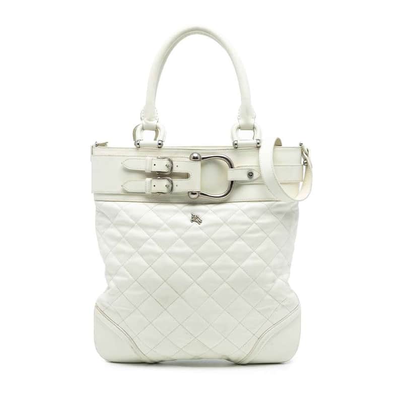 Burberry Quilted Leather Hillgate Convertible Tote White Leather Good condition - Front View