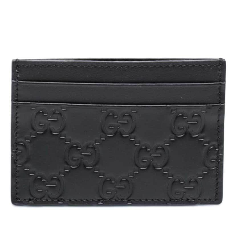 Gucci Guccissima Card Holder Black Leather Very good condition - Front View