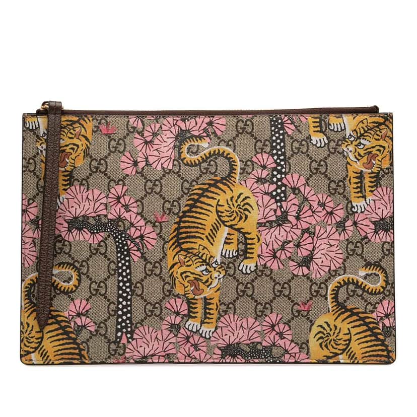 Gucci GG Supreme Bengal Clutch Beige Very good condition - Front View