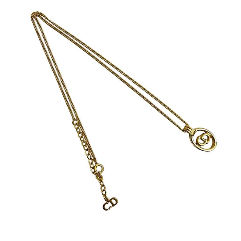 Dior Gold Plated CD Logo Pendant Necklace Gold Metal Good condition - Front View