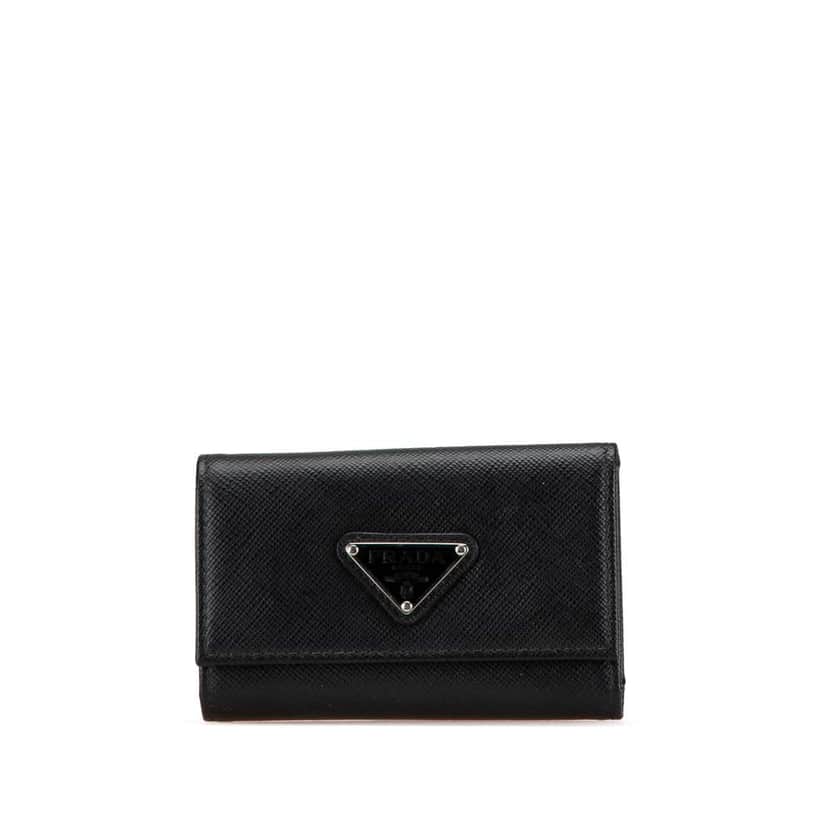 Prada Saffiano Key Holder Black Leather Good condition - Front View