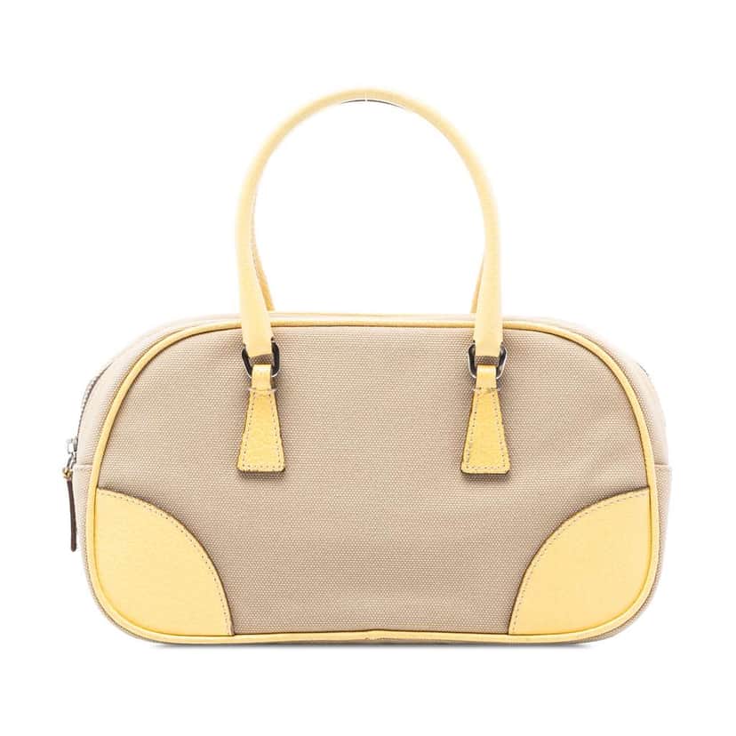Prada Cinghiale Trimmed Canvas Canapa Bauletto Bag Beige Good condition - Front View