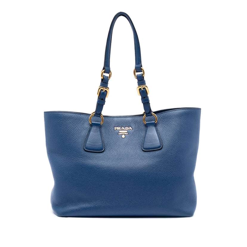 Prada Vitello Phenix Tote Blue Leather Good condition - Front View