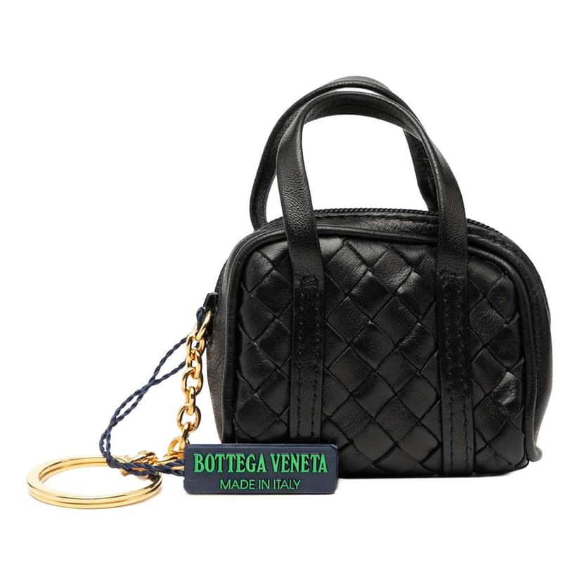 Bottega Veneta Nappa Intrecciato Pouch Key Holder and Bag Charm Black Leather Good condition - Front View