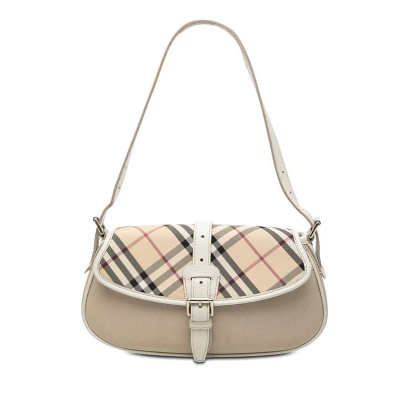 Burberry Nova Check Trimmed Canvas Shoulder Bag Beige Good condition - Front View