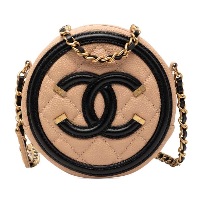 Chanel Caviar CC Filigree Round Crossbody Beige Leather Good condition - Front View