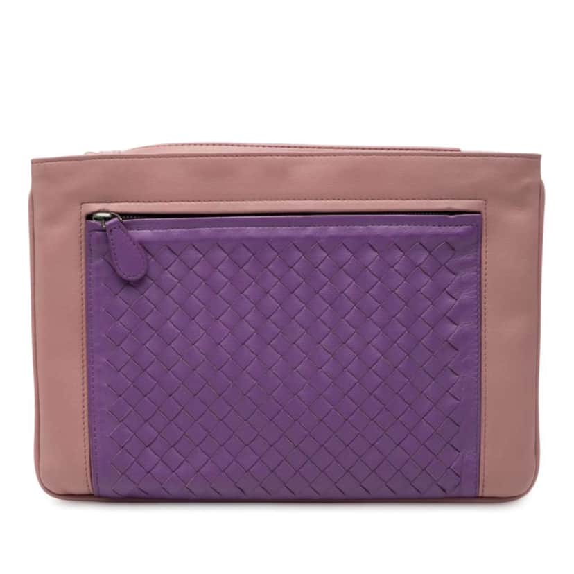 Bottega Veneta Bicolor Nappa Intrecciato Wristlet Clutch Purple Leather Good condition - Front View